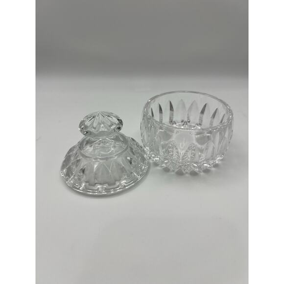 Clear Cut Crystal Glass Trinket Jar With Lid Small Vanity Container - Picture 3 of 10